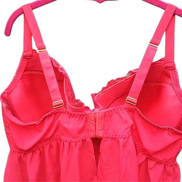 CACIQUE Plus Size Teddy Underwire Red Lace Nightie Babydoll Lingerie 42DDD NWOT - Picture 4 of 12
